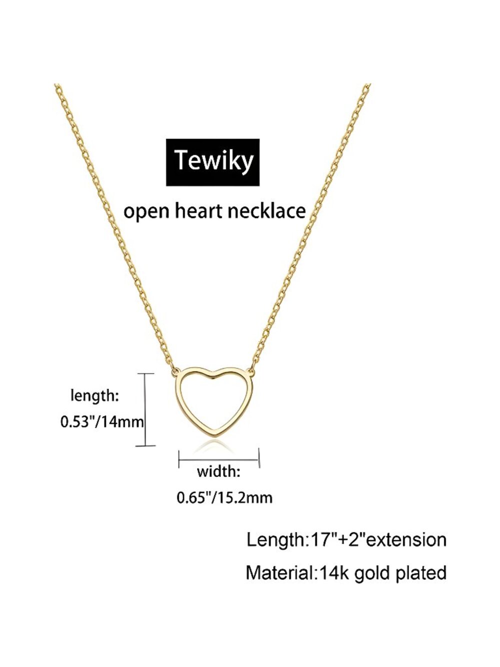 14k Gold Heart Pendant Small Gold Love Open Heart Chain Necklace